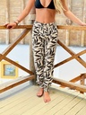 Pantalón Bombacho Beige Hojas Negras
